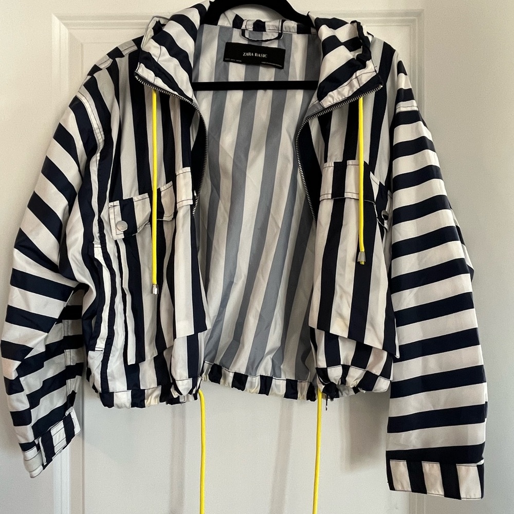Navy Blue and White Striped Jacket